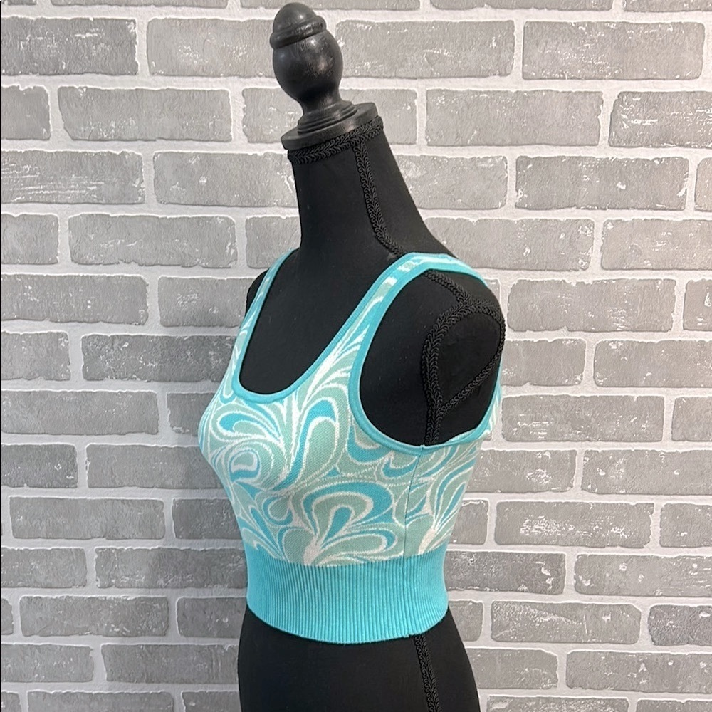 Garage Y2K Swirl Knit Crop Tank Top Aqua Blue XS Fitted Stretch Mermaidcore - Picture 4 of 11
